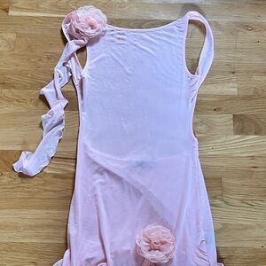 Finesse Small Pink Ruffle Backless Sheer Dress with Rossettes